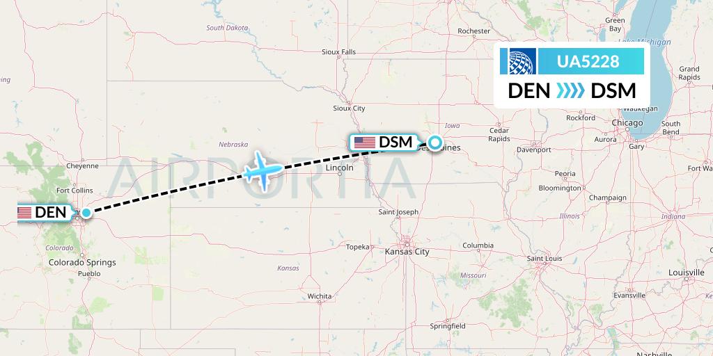 UA5228 United Airlines Flight Map: Denver to Des Moines