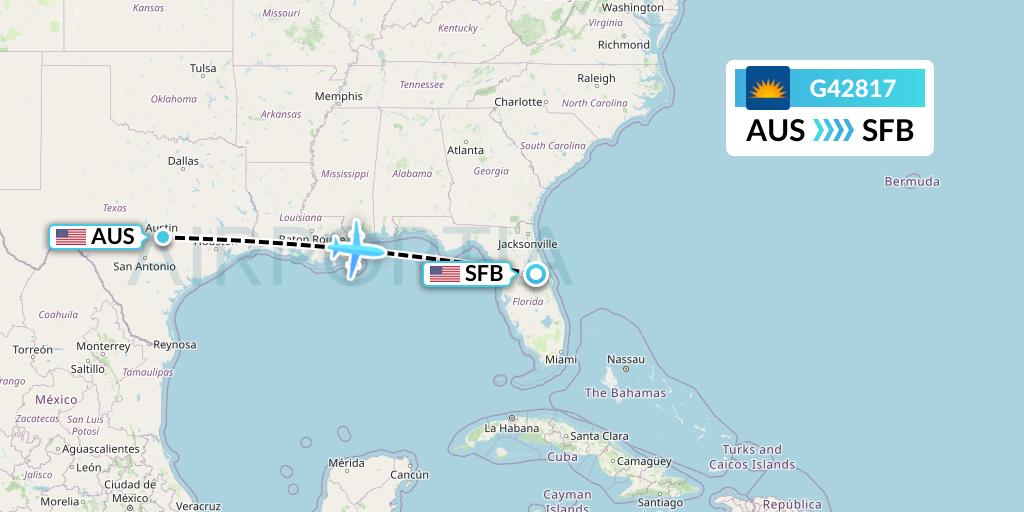 G42817 Allegiant Air Flight Map: Austin to Orlando