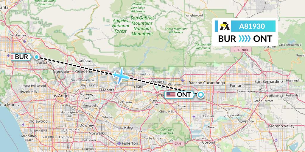 A81930 Aerolink Uganda Flight Map: Burbank to Ontario