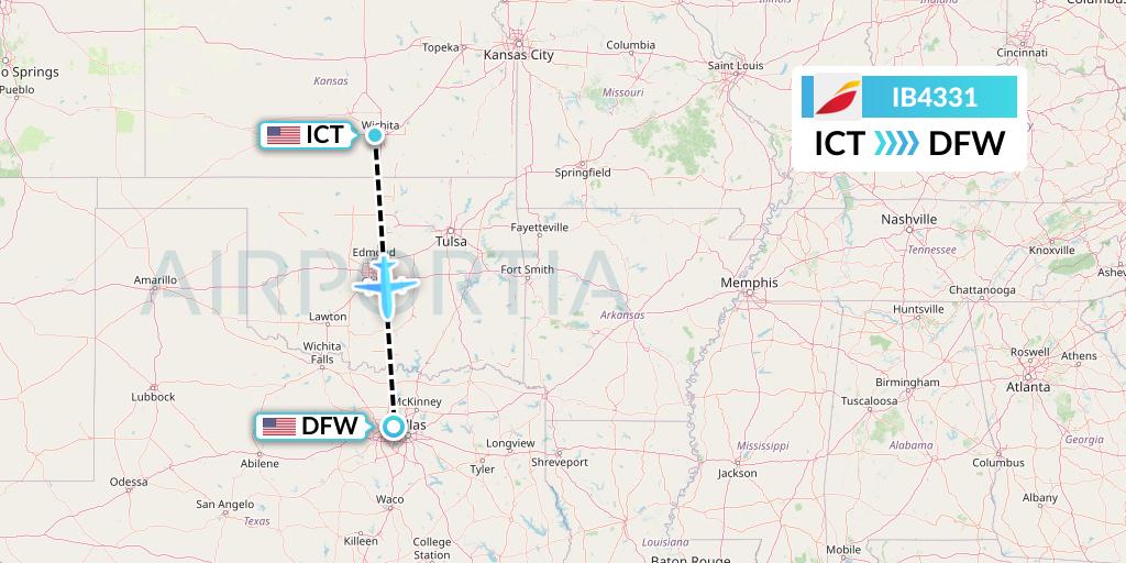 IB4331 Iberia Flight Map: Wichita to Dallas