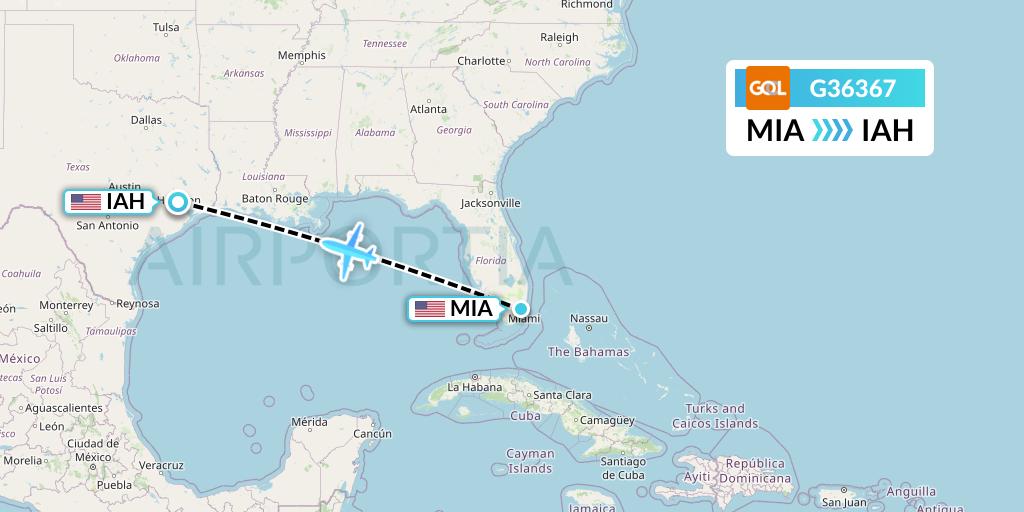G36367 GOL Transportes Aeros Flight Map: Miami to Houston