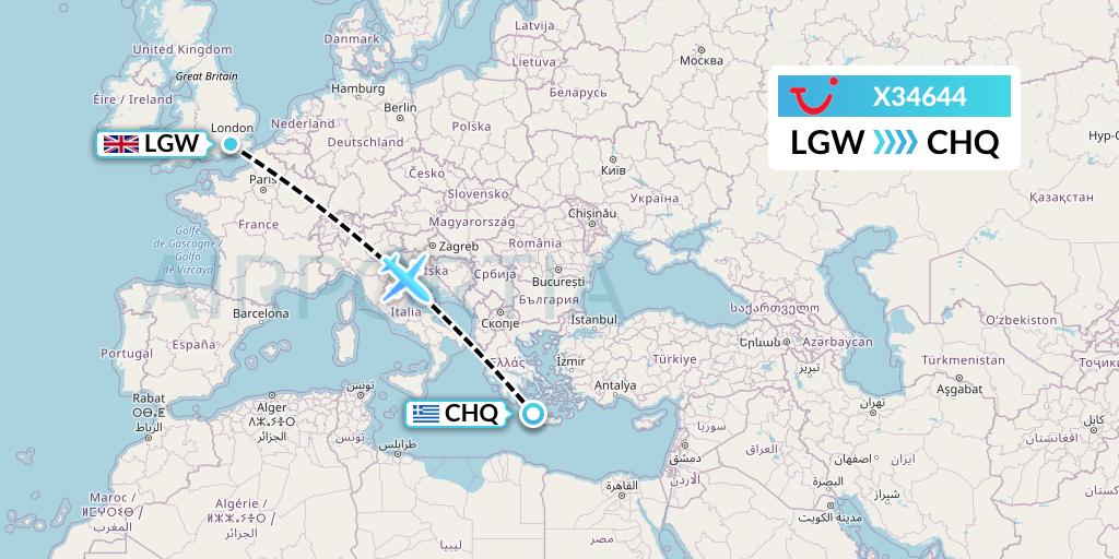 X34644 TUI fly Germany Flight Map: London to Chania