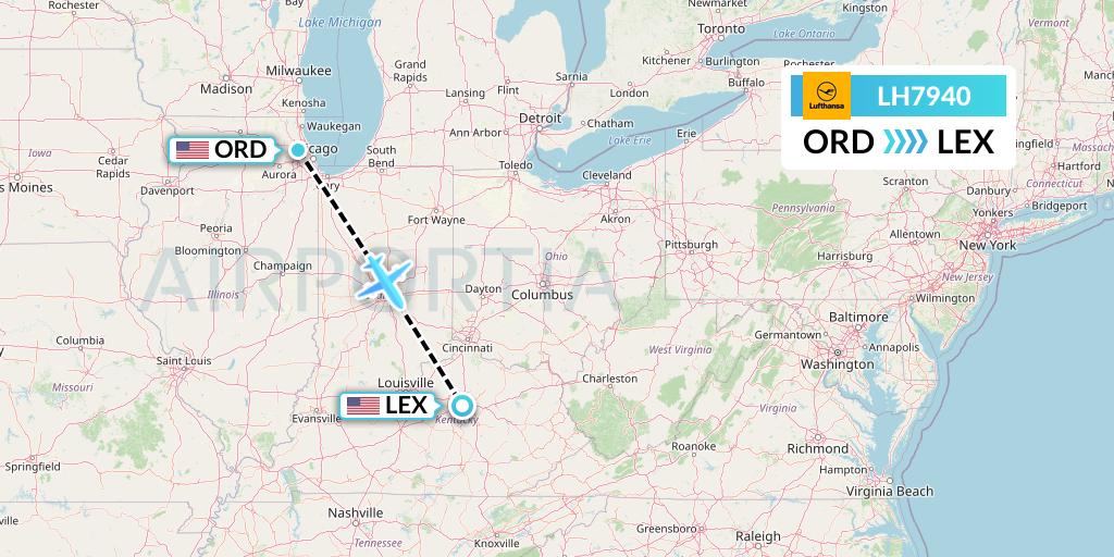 LH7940 Lufthansa Flight Map: Chicago to Lexington