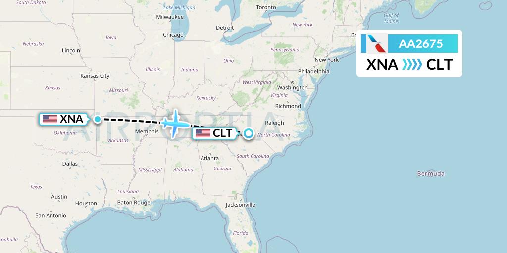AA2675 American Airlines Flight Map: Bentonville to Charlotte