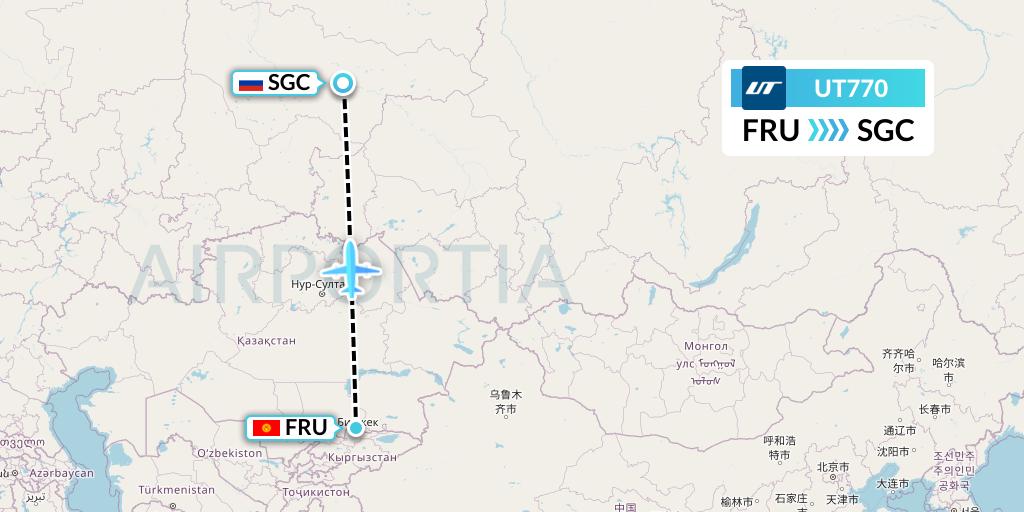 UT770 UTair Flight Map: Bishkek to Surgut