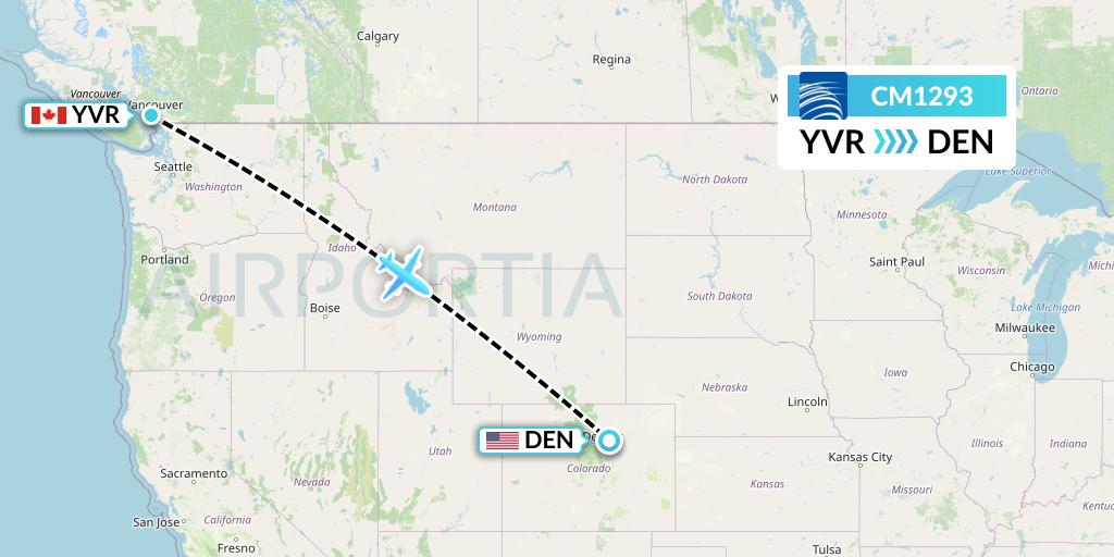 CM1293 Copa Airlines Flight Map: Vancouver to Denver