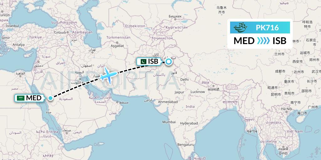 PK716 Pakistan International Airlines Flight Map: Medina to Islamabad