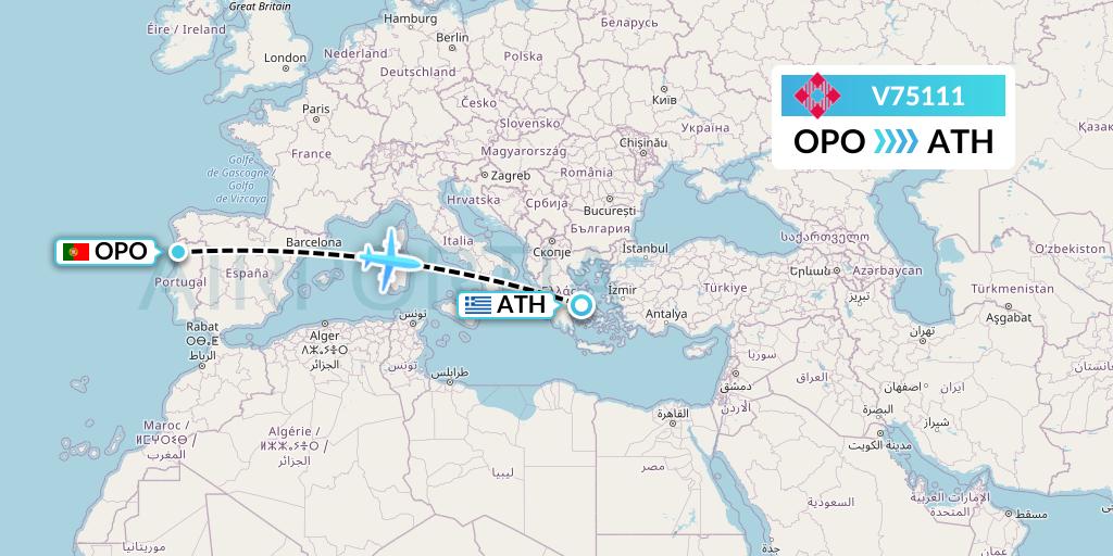 V75111 Volotea Flight Map: Porto to Athens