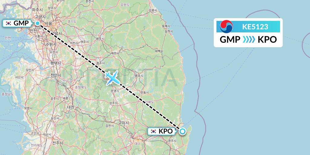 KE5123 Korean Air Flight Map: Seoul to Pohang
