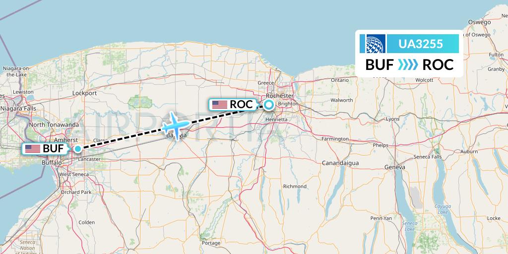 UA3255 United Airlines Flight Map: Buffalo to Rochester