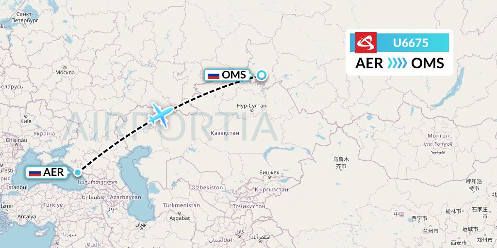 U6675 Ural Airlines Flight Map: Sochi to Omsk