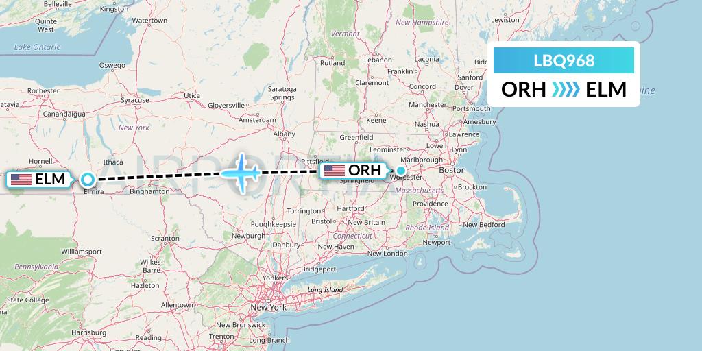 LBQ968 Quest Diagnostics Flight Map: Worcester to Elmira