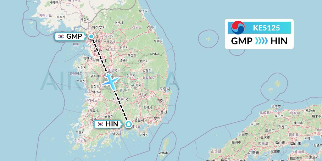 KE5125 Korean Air Flight Map: Seoul to Jinju