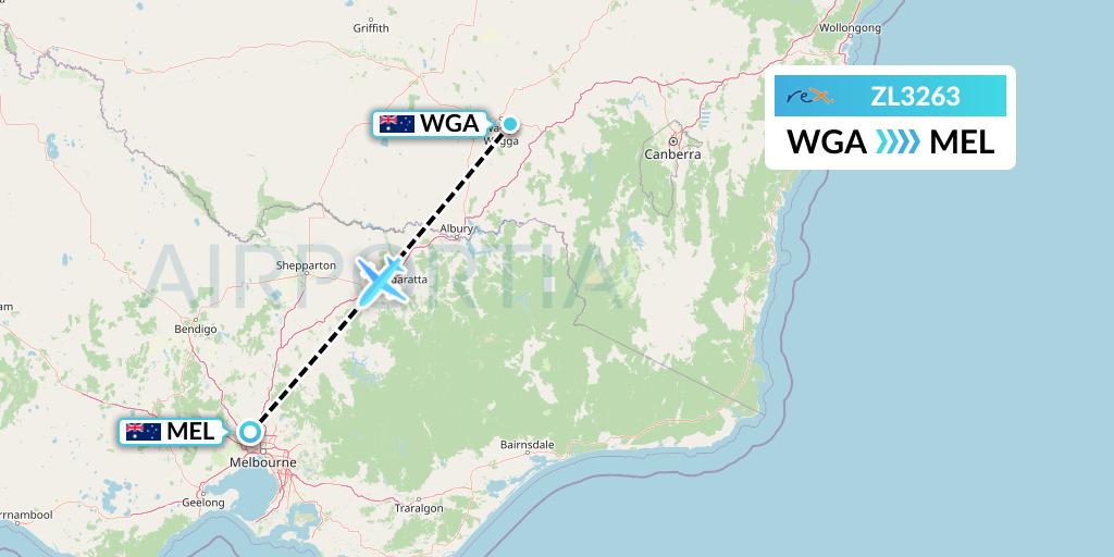 ZL3263 Regional Express Flight Map: Wagga Wagga to Melbourne