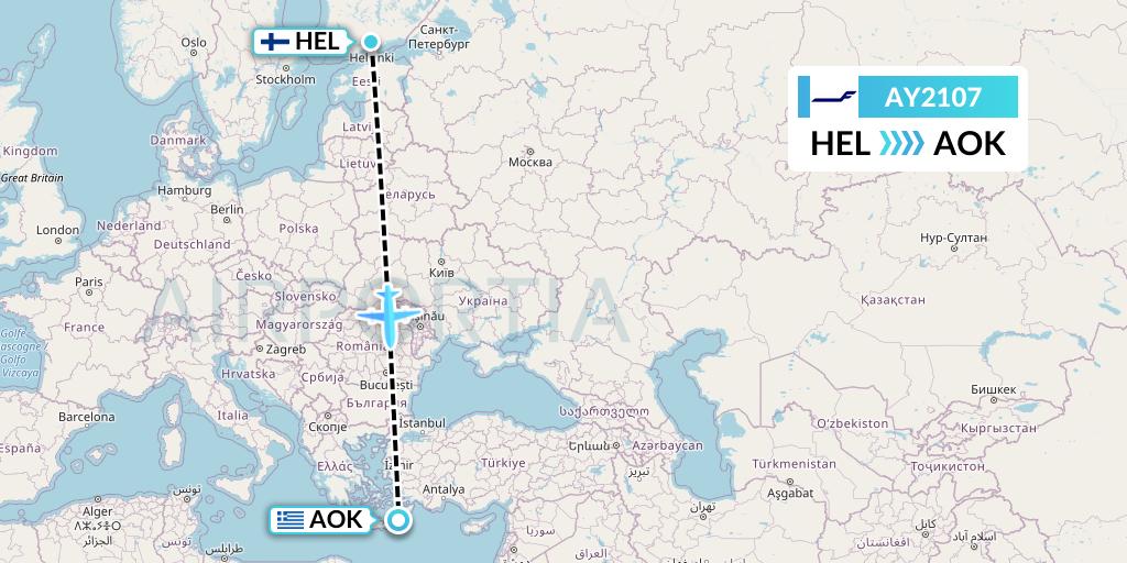AY2107 Finnair Flight Map: Helsinki to Karpathos