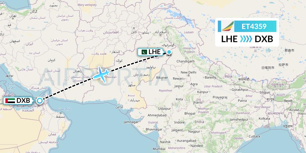 ET4359 Ethiopian Airlines Flight Map: Lahore to Dubai