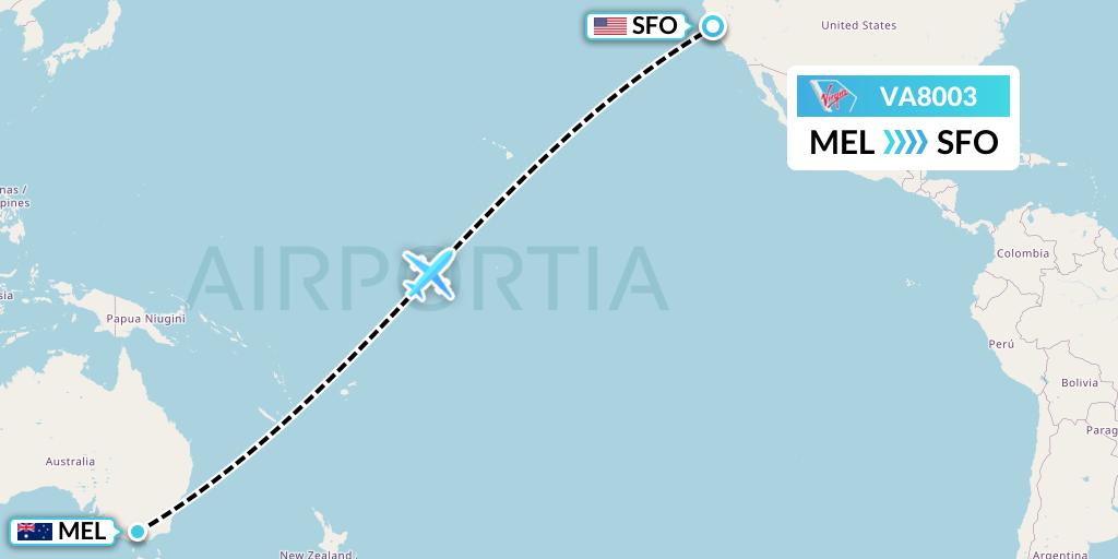VA8003 Virgin Australia Flight Map: Melbourne to San Francisco