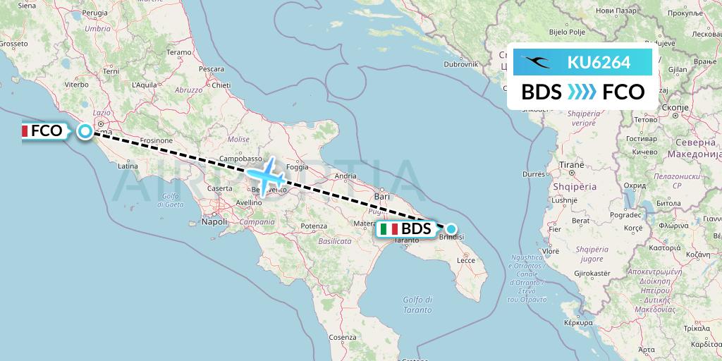 KU6264 Kuwait Airways Flight Map: Brindisi to Rome