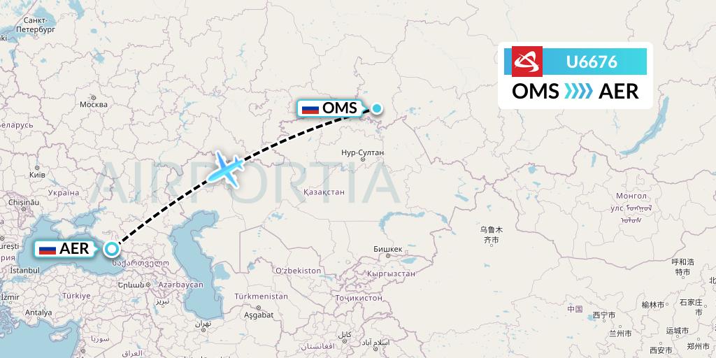 U6676 Ural Airlines Flight Map: Omsk to Sochi