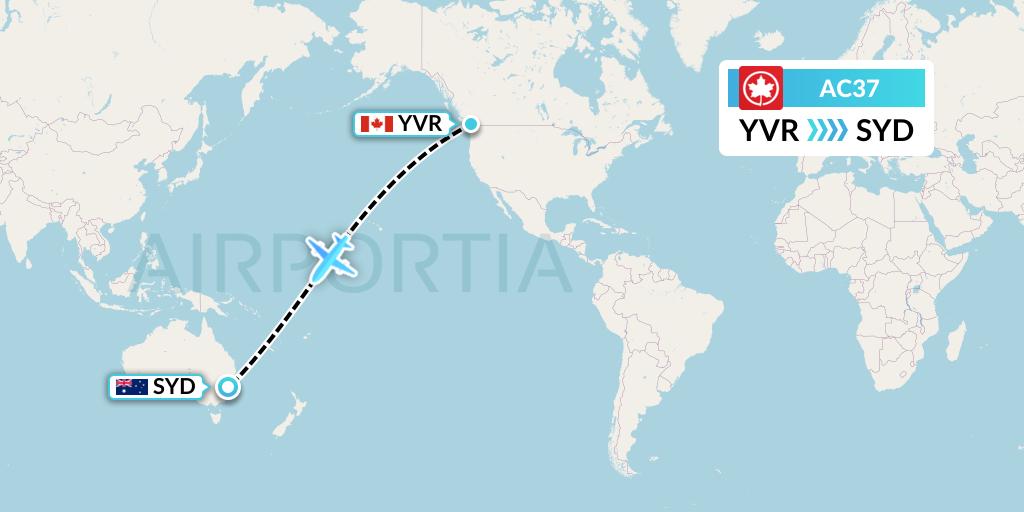 AC37 Air Canada Flight Map: Vancouver to Sydney