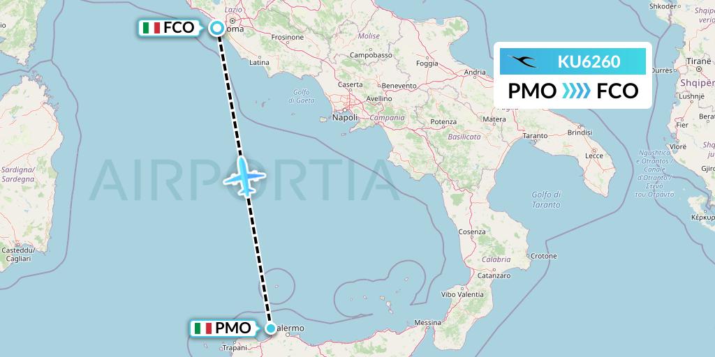 KU6260 Kuwait Airways Flight Map: Palermo to Rome