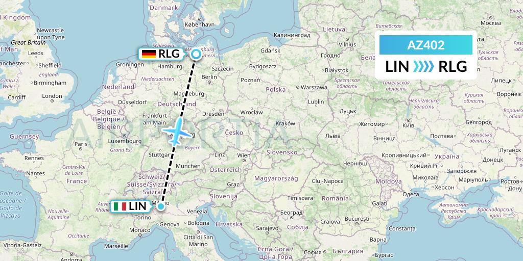 AZ402 ITA Airways Flight Map: Milan to Rostock