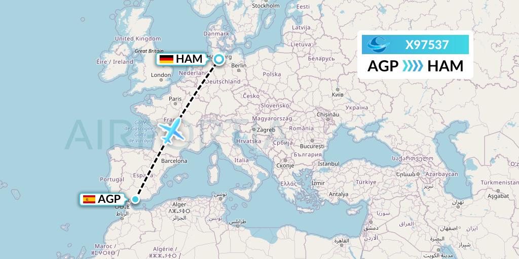 X97537 Avion Express Flight Map: Malaga to Hamburg