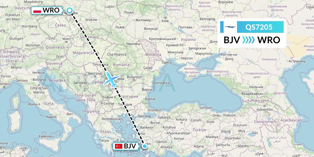 QS7205 Smartwings Flight Map: Bodrum to Wroclaw
