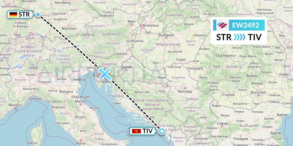 EW2492 Eurowings Flight Map: Stuttgart to Tivat