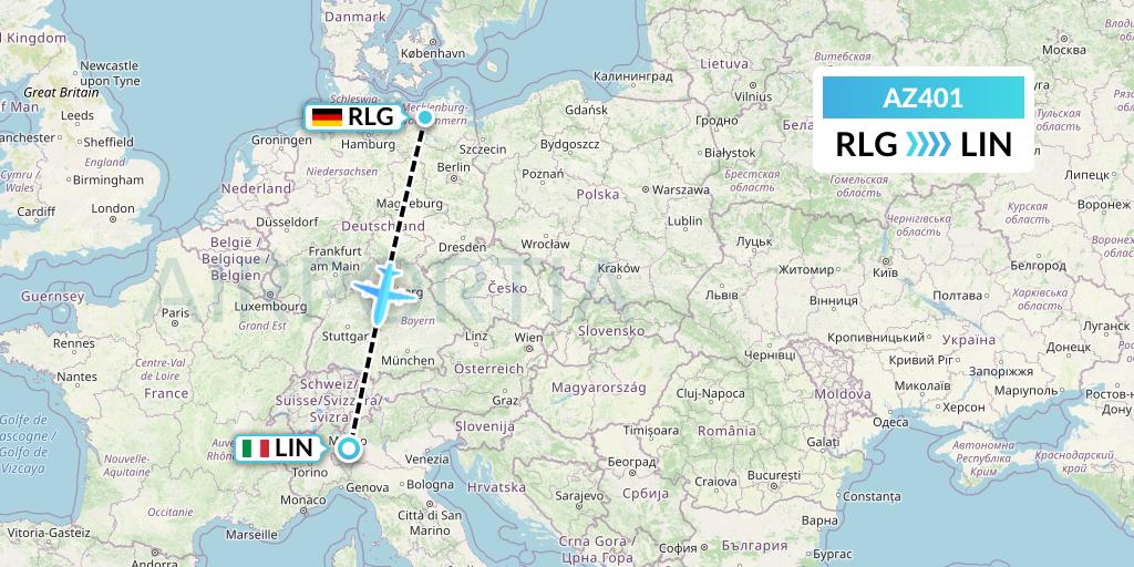 AZ401 ITA Airways Flight Map: Rostock to Milan