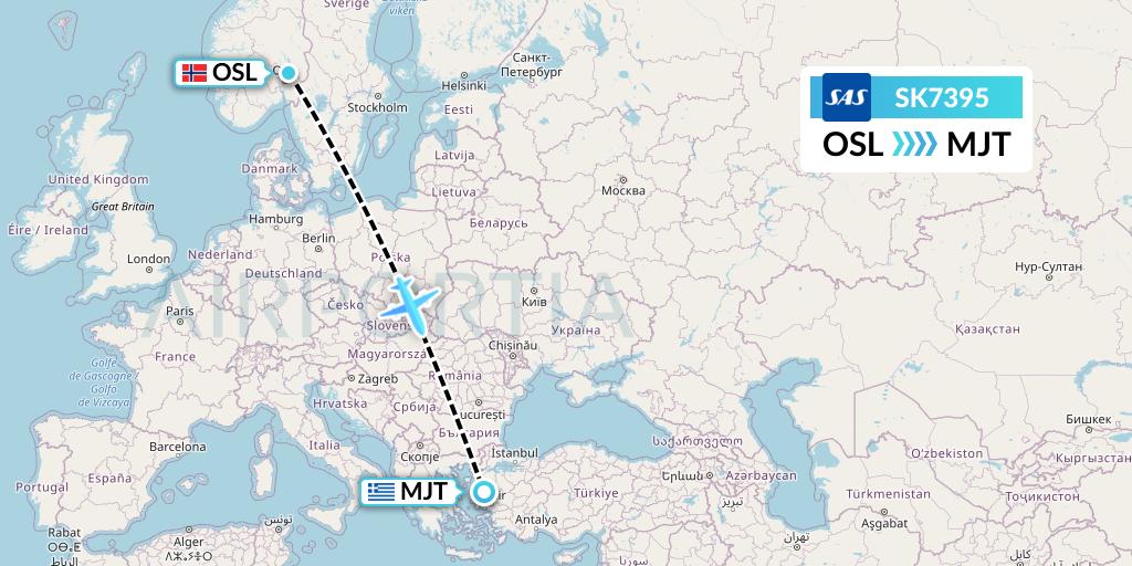 SK7395 SAS Flight Map: Oslo to Mytilene