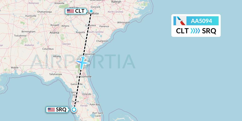 AA5094 American Airlines Flight Map: Charlotte to Sarasota