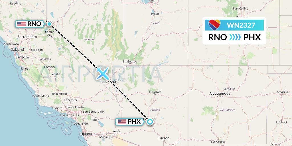 WN2327 Southwest Airlines Flight Map: Reno to Phoenix