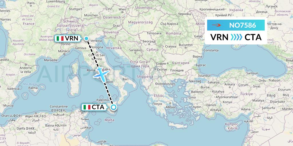 NO7586 Neos Flight Map: Verona to Catania