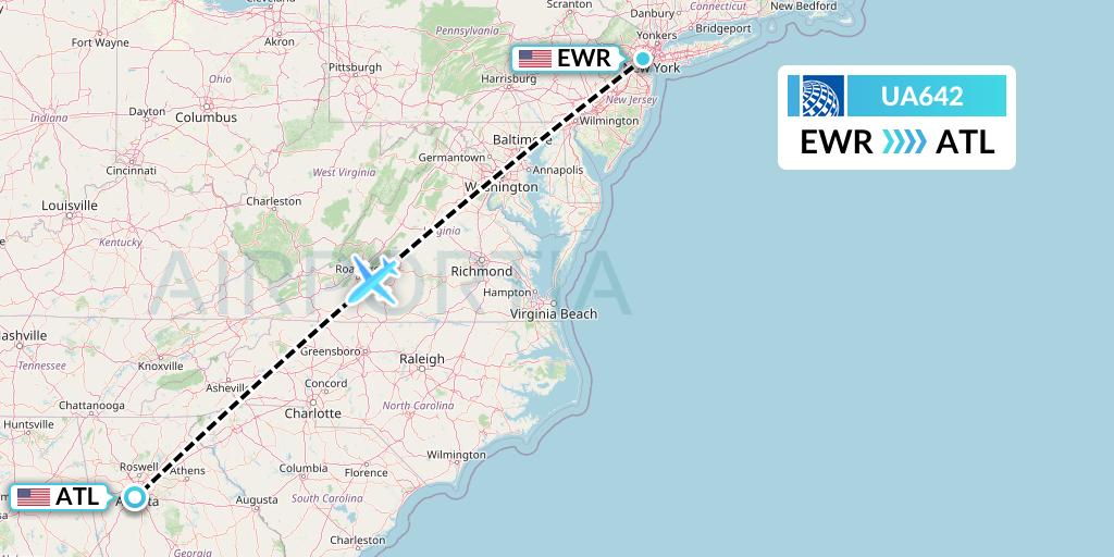 UA642 United Airlines Flight Map: New York to Atlanta