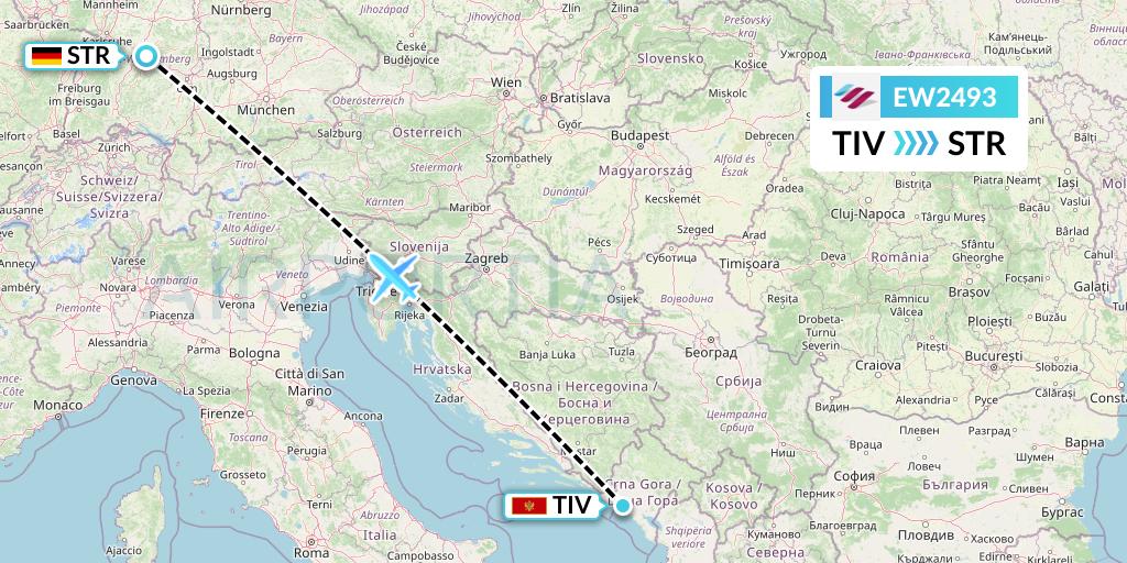 EW2493 Eurowings Flight Map: Tivat to Stuttgart