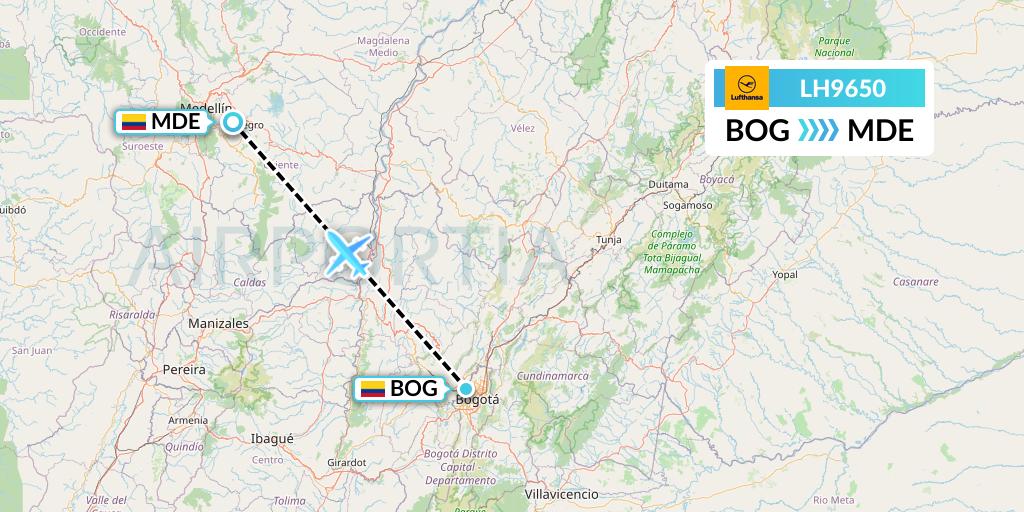 LH9650 Lufthansa Flight Map: Bogota to Medellin