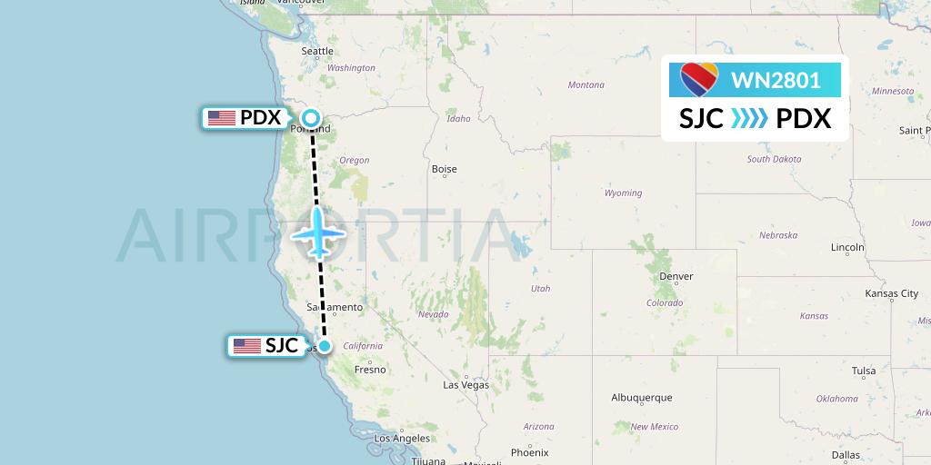 WN2801 Southwest Airlines Flight Map: San Jose to Portland
