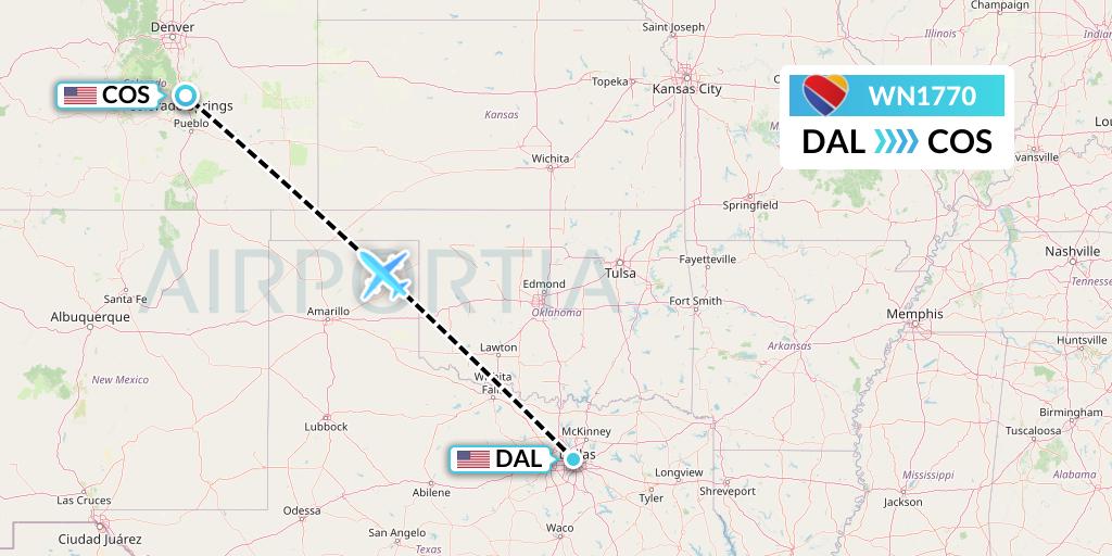 WN1770 Southwest Airlines Flight Map: Dallas to Colorado Springs