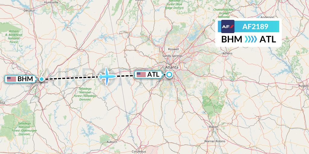 AF2189 Air France Flight Map: Birmingham to Atlanta