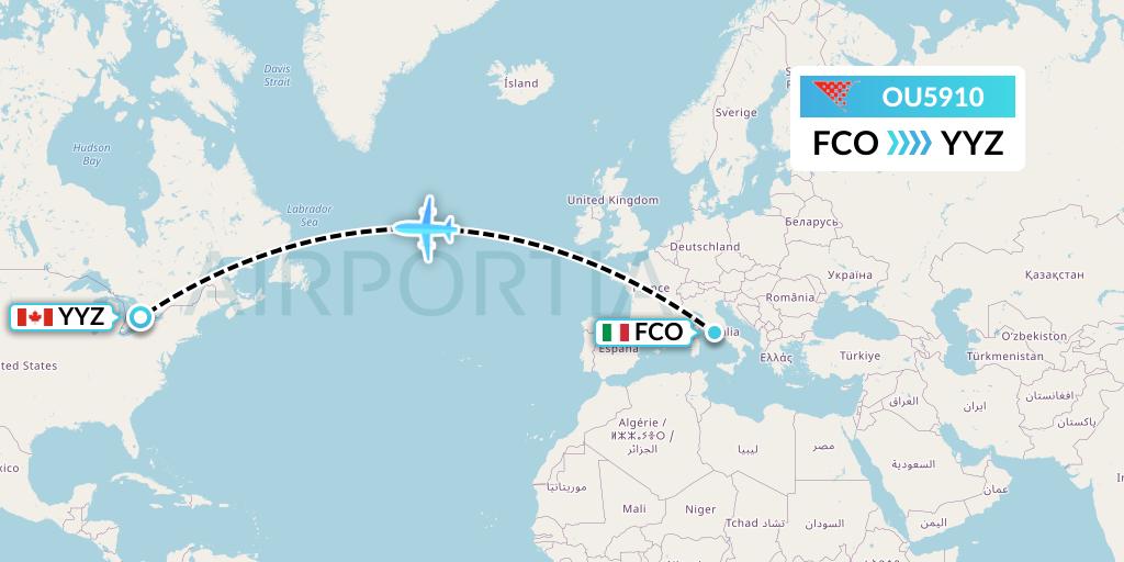 OU5910 Croatia Airlines Flight Map: Rome to Toronto