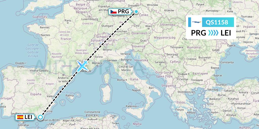 QS1158 Smartwings Flight Map: Prague to Almeria