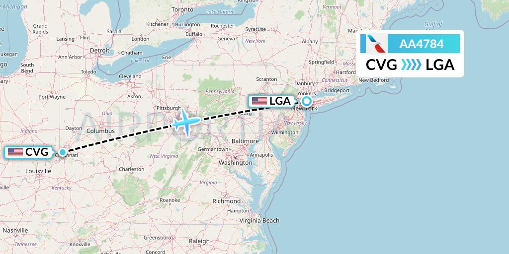 AA4784 American Airlines Flight Map: Cincinnati to New York