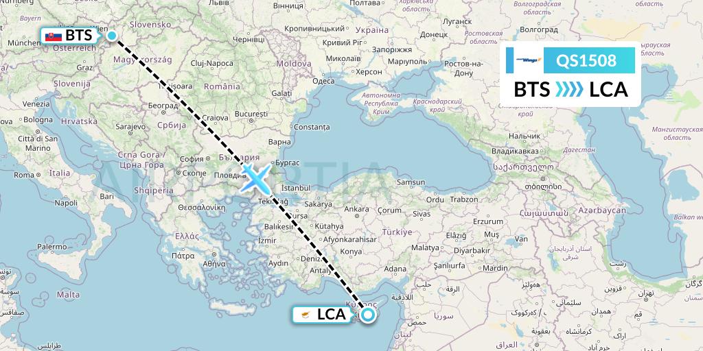 QS1508 Smartwings Flight Map: Bratislava to Larnaca