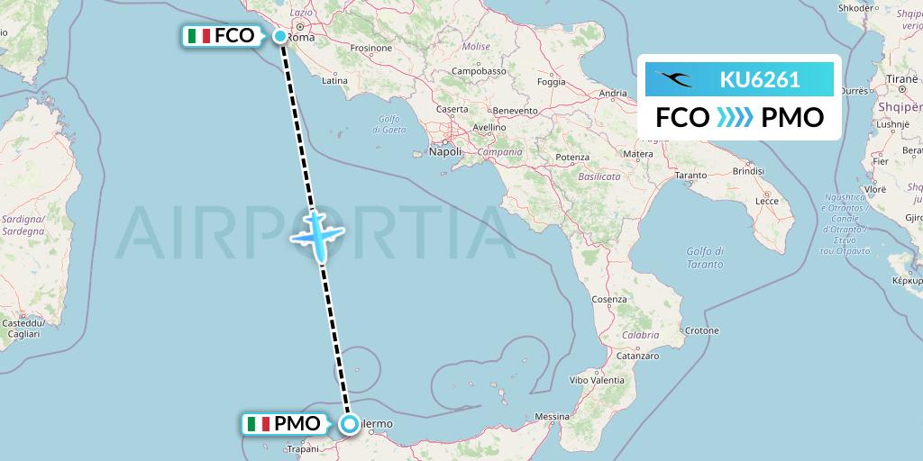 KU6261 Kuwait Airways Flight Map: Rome to Palermo