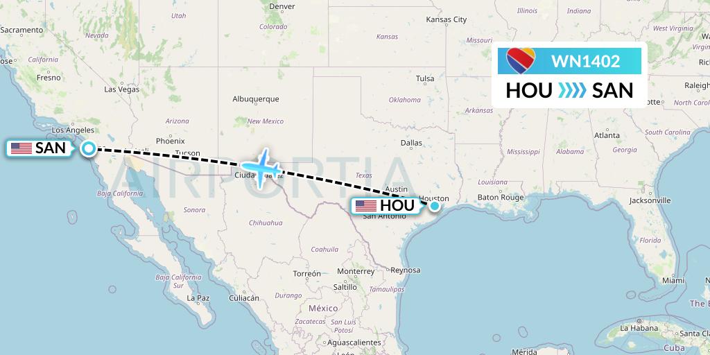 WN1402 Southwest Airlines Flight Map: Houston to San Diego