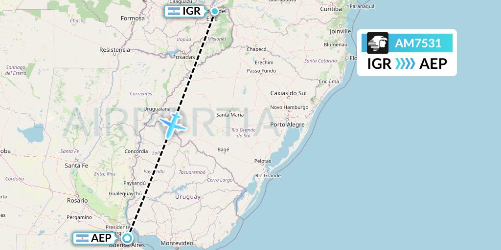 AM7531 Aeromexico Flight Map: Puerto Iguazu to Buenos Aires