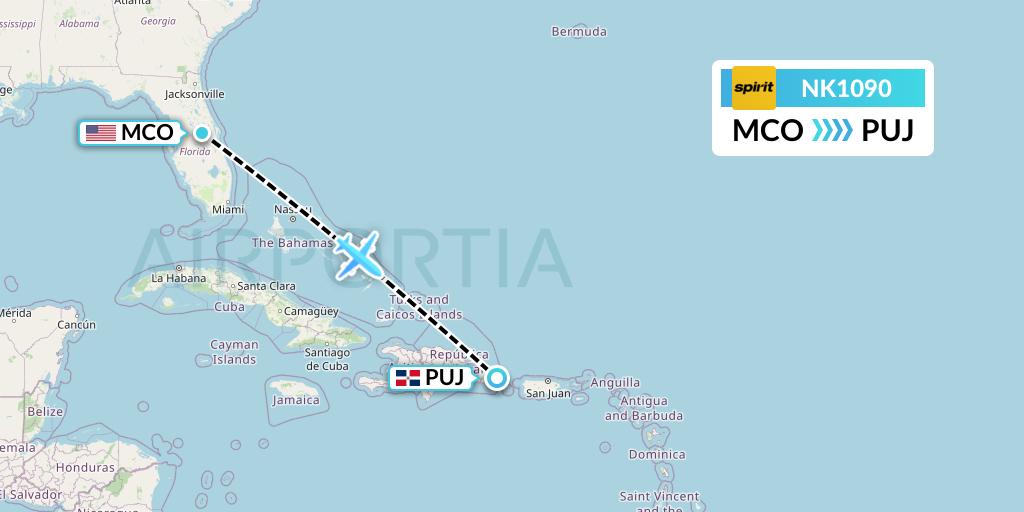 NK1090 Spirit Airlines Flight Map: Orlando to Punta Cana