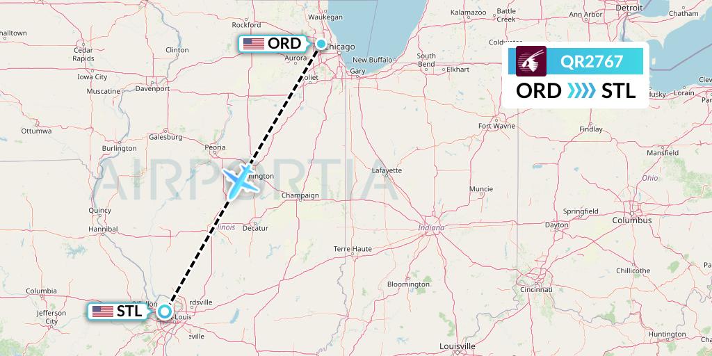 QR2767 Qatar Airways Flight Map: Chicago to St. Louis