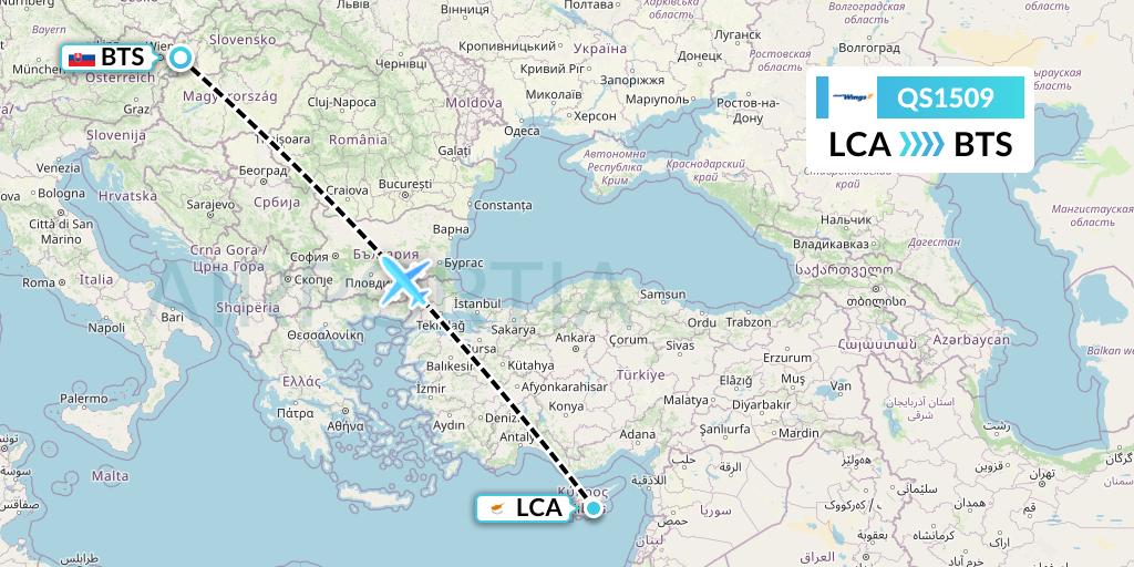 QS1509 Smartwings Flight Map: Larnaca to Bratislava